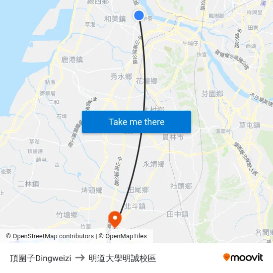 頂圍子Dingweizi to 明道大學明誠校區 map
