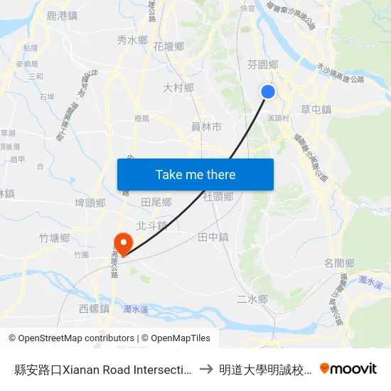 縣安路口Xianan Road Intersection to 明道大學明誠校區 map