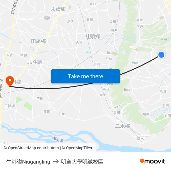 牛港嶺Niugangling to 明道大學明誠校區 map
