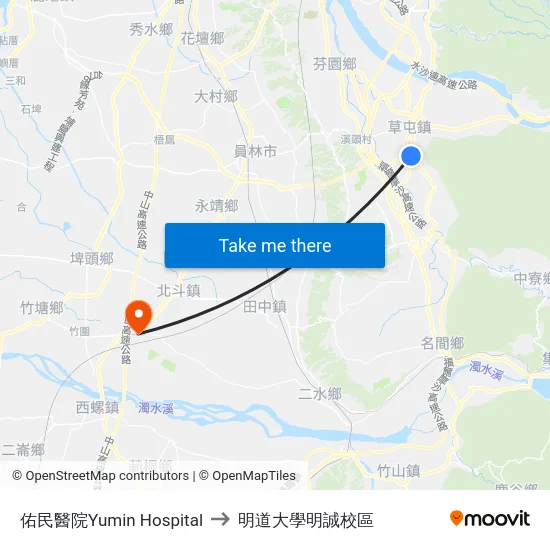 佑民醫院Yumin Hospital to 明道大學明誠校區 map