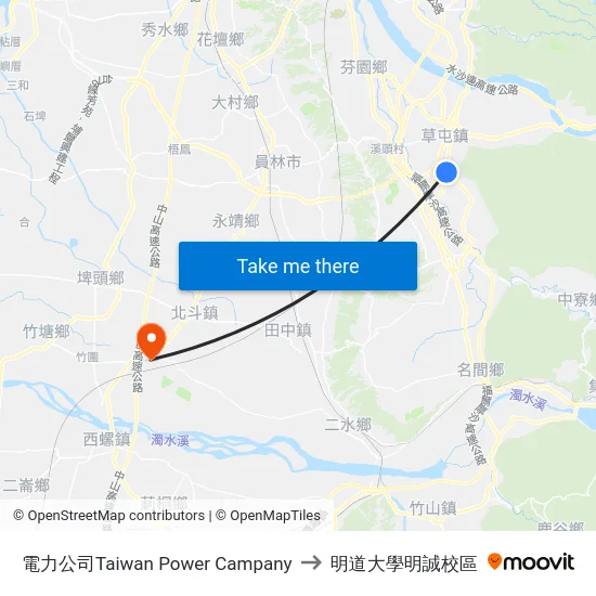 電力公司Taiwan Power Campany to 明道大學明誠校區 map