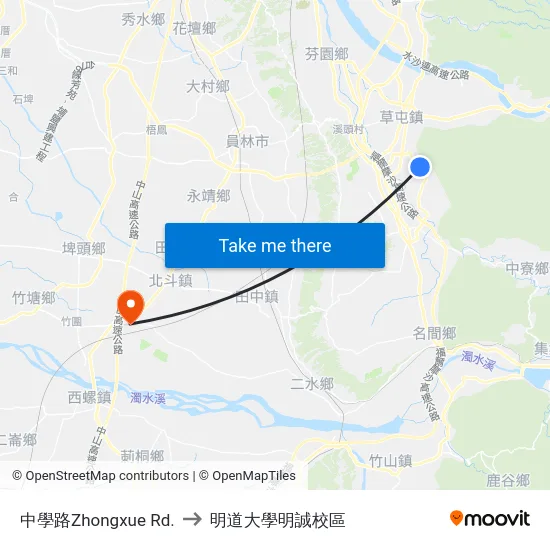 中學路Zhongxue Rd. to 明道大學明誠校區 map