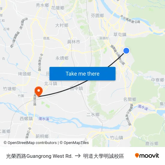 光榮西路Guangrong West Rd. to 明道大學明誠校區 map
