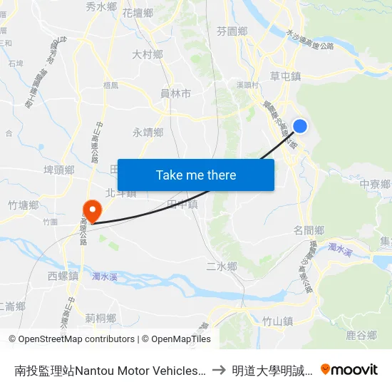 南投監理站Nantou Motor Vehicles Station to 明道大學明誠校區 map