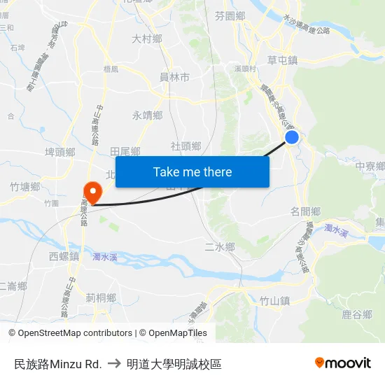 民族路Minzu Rd. to 明道大學明誠校區 map