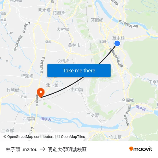 林子頭Linzitou to 明道大學明誠校區 map