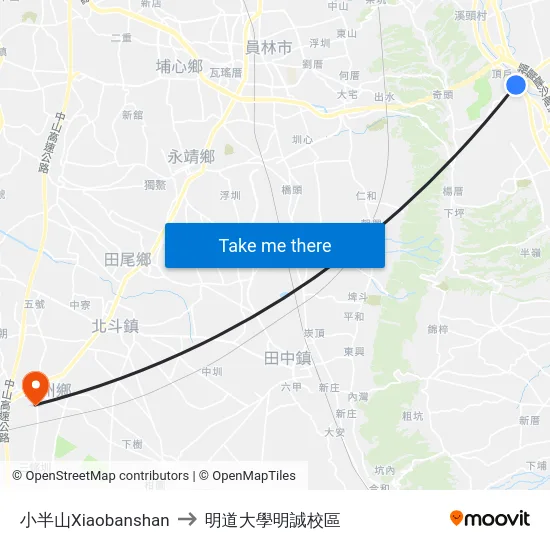 小半山Xiaobanshan to 明道大學明誠校區 map