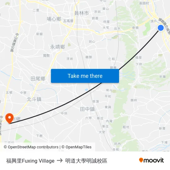 福興里Fuxing Village to 明道大學明誠校區 map