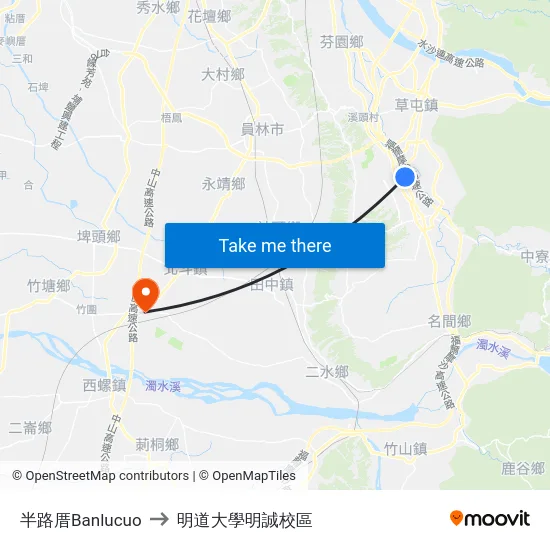 半路厝Banlucuo to 明道大學明誠校區 map