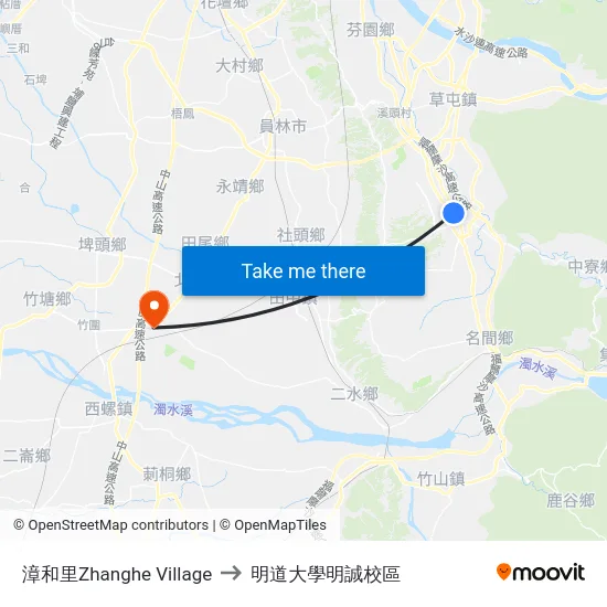 漳和里Zhanghe Village to 明道大學明誠校區 map