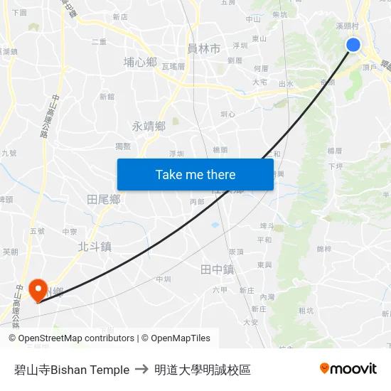 碧山寺Bishan Temple to 明道大學明誠校區 map