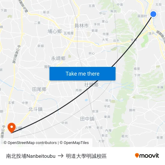 南北投埔Nanbeitoubu to 明道大學明誠校區 map