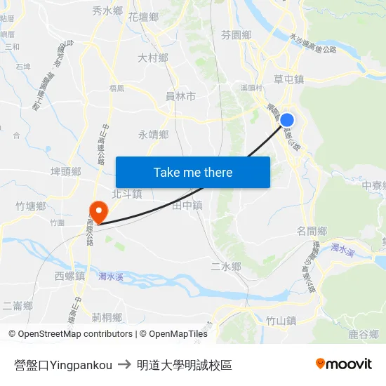 營盤口Yingpankou to 明道大學明誠校區 map