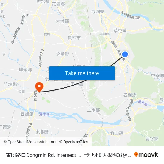 東閔路口Dongmin Rd. Intersection to 明道大學明誠校區 map