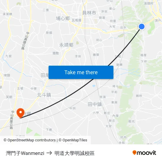 灣門子Wanmenzi to 明道大學明誠校區 map