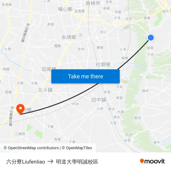 六分寮Liufenliao to 明道大學明誠校區 map