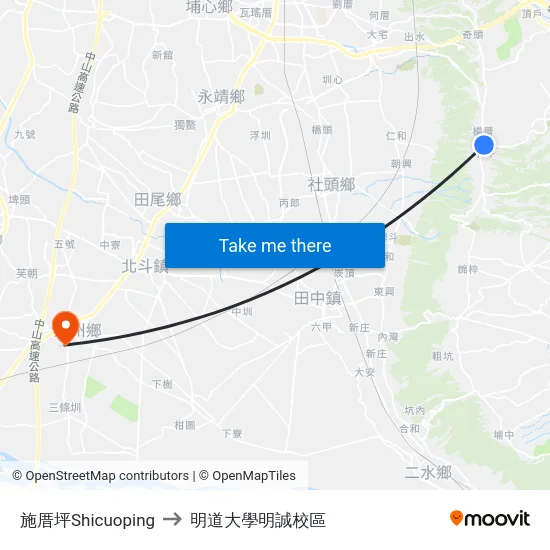 施厝坪Shicuoping to 明道大學明誠校區 map