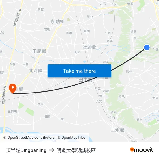 頂半嶺Dingbanling to 明道大學明誠校區 map