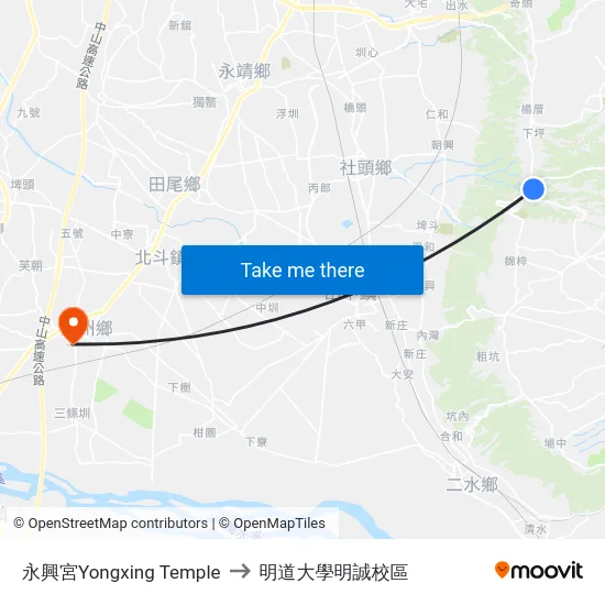 永興宮Yongxing Temple to 明道大學明誠校區 map