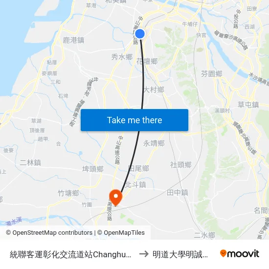統聯客運彰化交流道站Changhua Ic. to 明道大學明誠校區 map