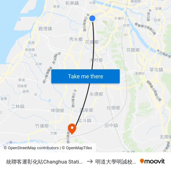 統聯客運彰化站Changhua Station to 明道大學明誠校區 map