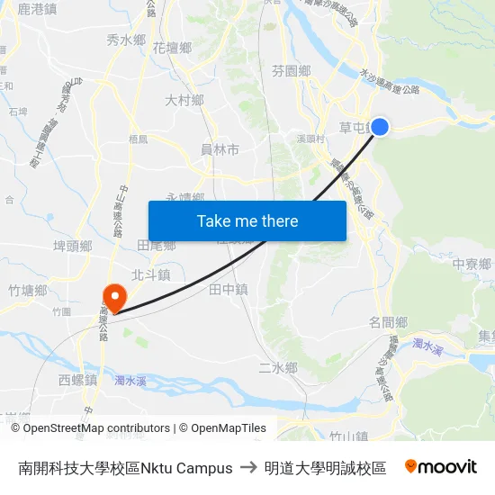 南開科技大學校區Nktu Campus to 明道大學明誠校區 map