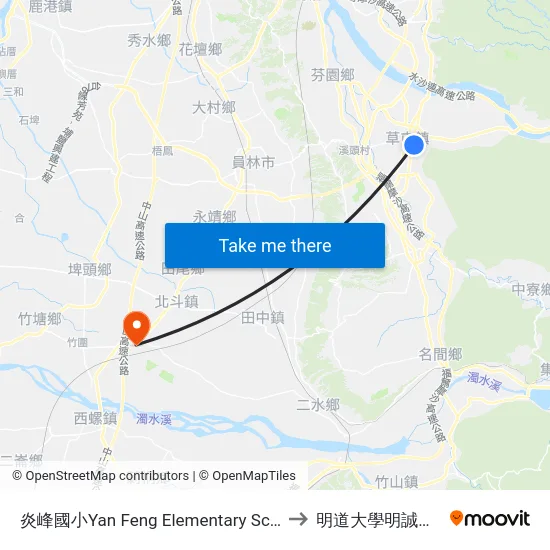 炎峰國小Yan Feng Elementary School to 明道大學明誠校區 map