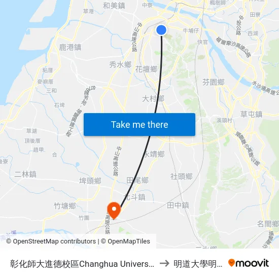 彰化師大進德校區Changhua University Of Education to 明道大學明誠校區 map