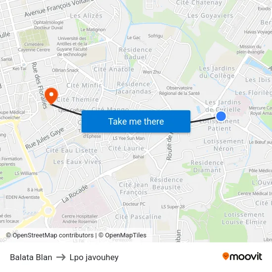 Balata Blan to Lpo javouhey map