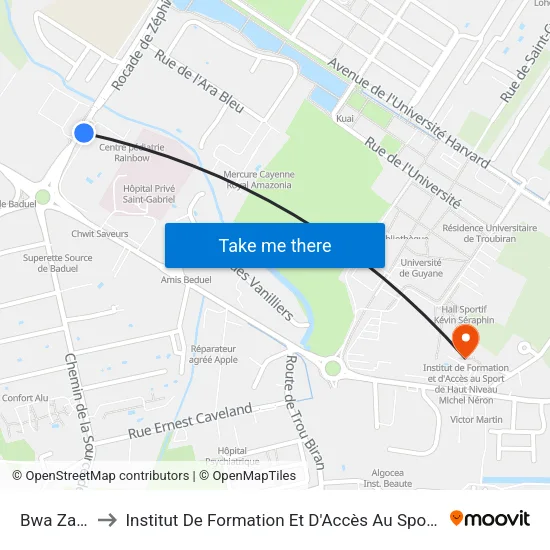 Bwa Zanmourèt to Institut De Formation Et D'Accès Au Sport De Haut Niveau Michel Néron map