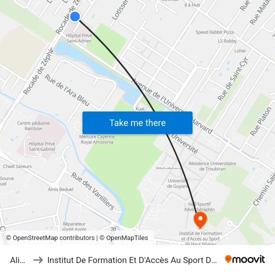 Alimyao to Institut De Formation Et D'Accès Au Sport De Haut Niveau Michel Néron map
