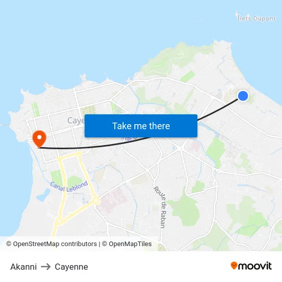 Akanni to Cayenne map