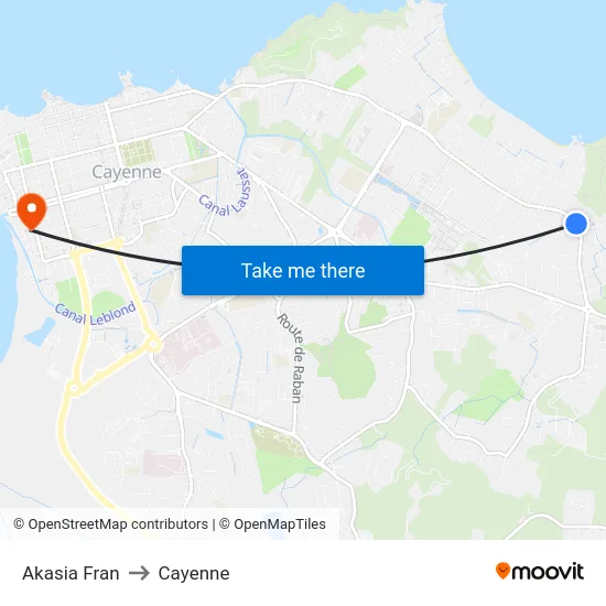 Akasia Fran to Cayenne map