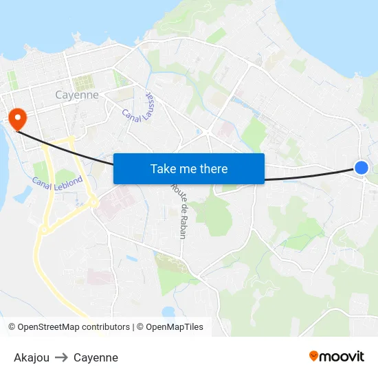 Akajou to Cayenne map