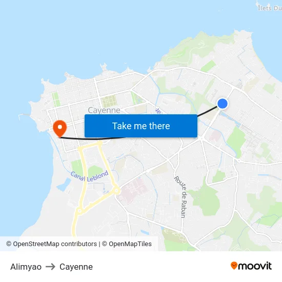 Alimyao to Cayenne map