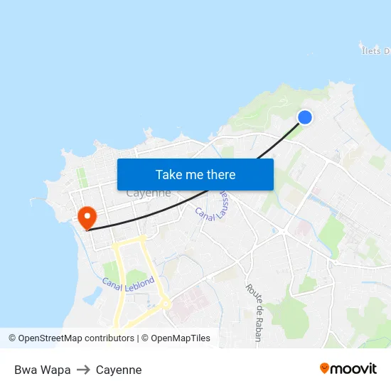 Bwa Wapa to Cayenne map