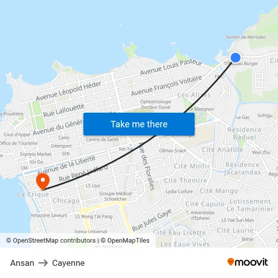 Ansan to Cayenne map
