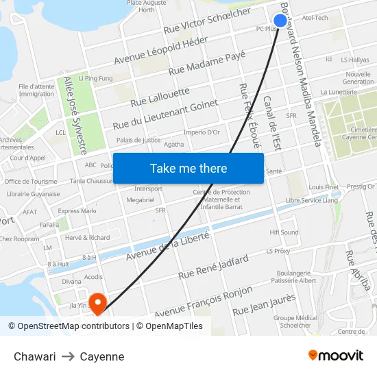Chawari to Cayenne map