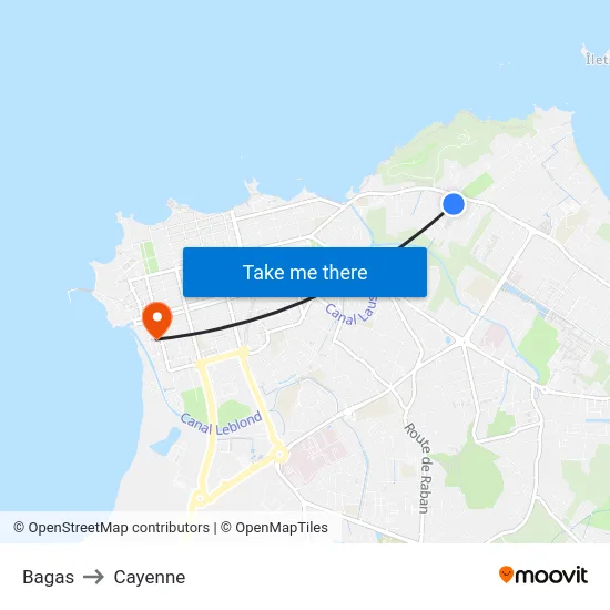 Bagas to Cayenne map