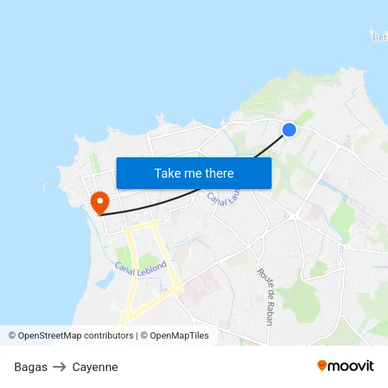 Bagas to Cayenne map