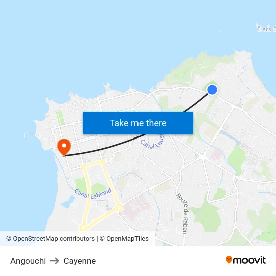 Angouchi to Cayenne map