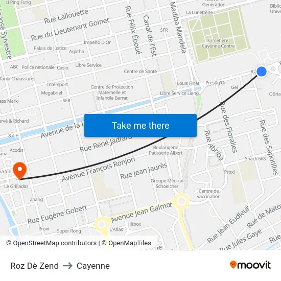 Roz Dè Zend to Cayenne map