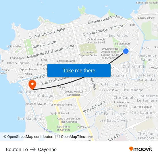 Bouton Lo to Cayenne map