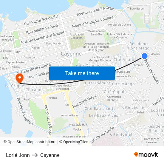Lorié Jonn to Cayenne map