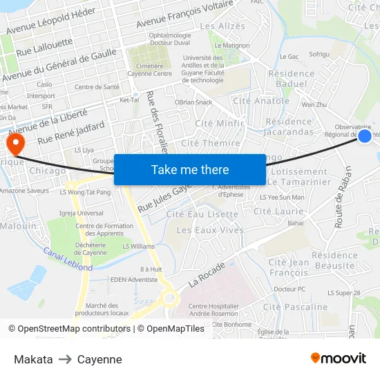Makata to Cayenne map