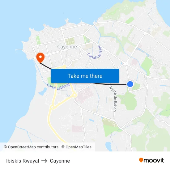 Ibiskis Rwayal to Cayenne map