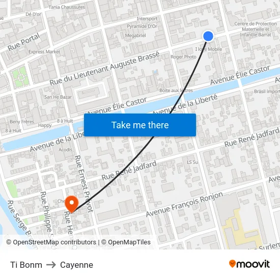 Ti Bonm to Cayenne map