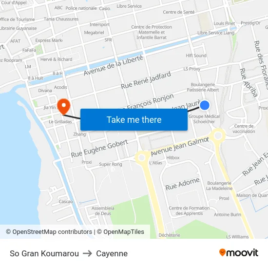 So Gran Koumarou to Cayenne map