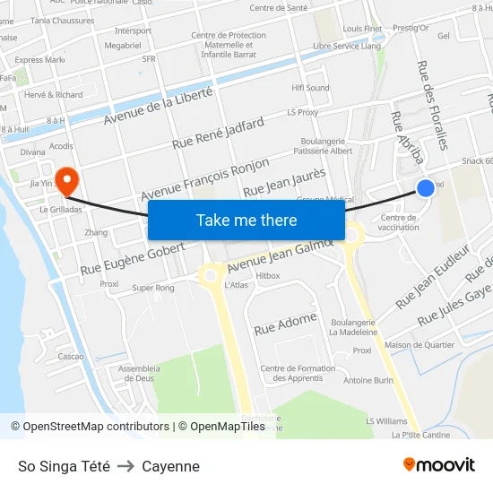 So Singa Tété to Cayenne map