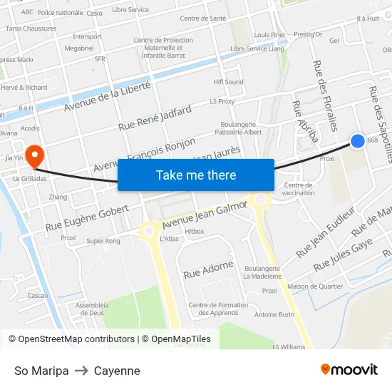 So Maripa to Cayenne map